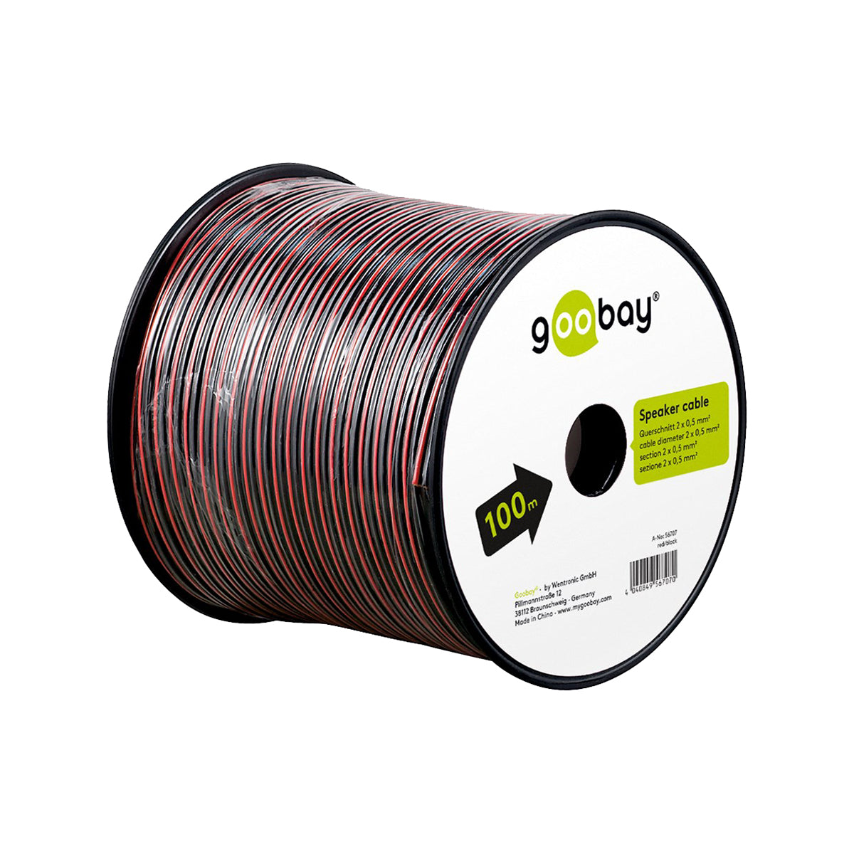 Goobay Speaker Cable ( 2 x 1.5 mm²) CCA 100M - Red/Black for Speakers/Receivers/Power Amplifiers/Hi-Fi Systems - Red/Black