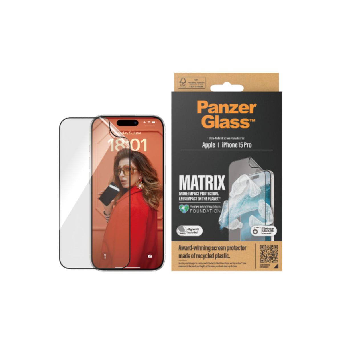 PanzerGlass Matrix Hybrid Glass Screen Protector for iPhone 15 Pro