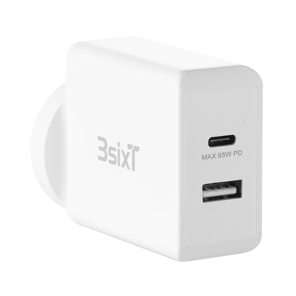 3sixT ANZ 65W USB-C PD + 2.4A Wall Charger - White
