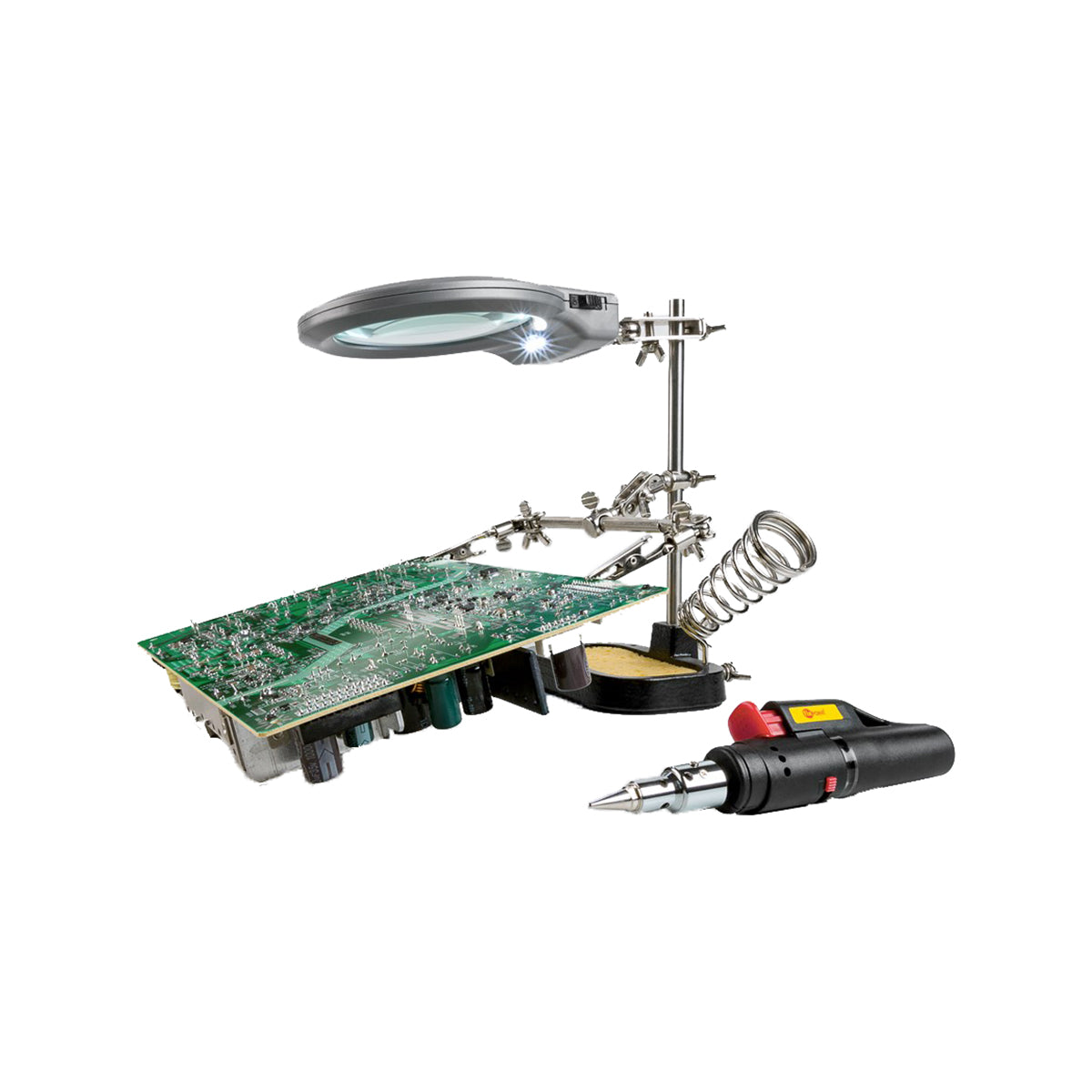 Goobay Soldering Aid with Magnifying Glass - Third Hand for Soldering and Handicraft Work