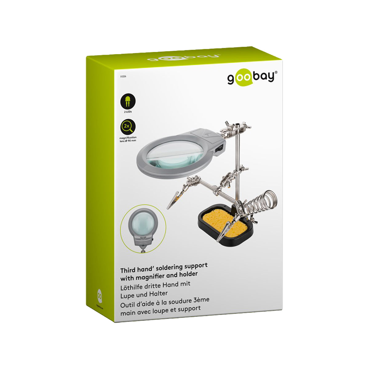 Goobay Soldering Aid with Magnifying Glass - Third Hand for Soldering and Handicraft Work