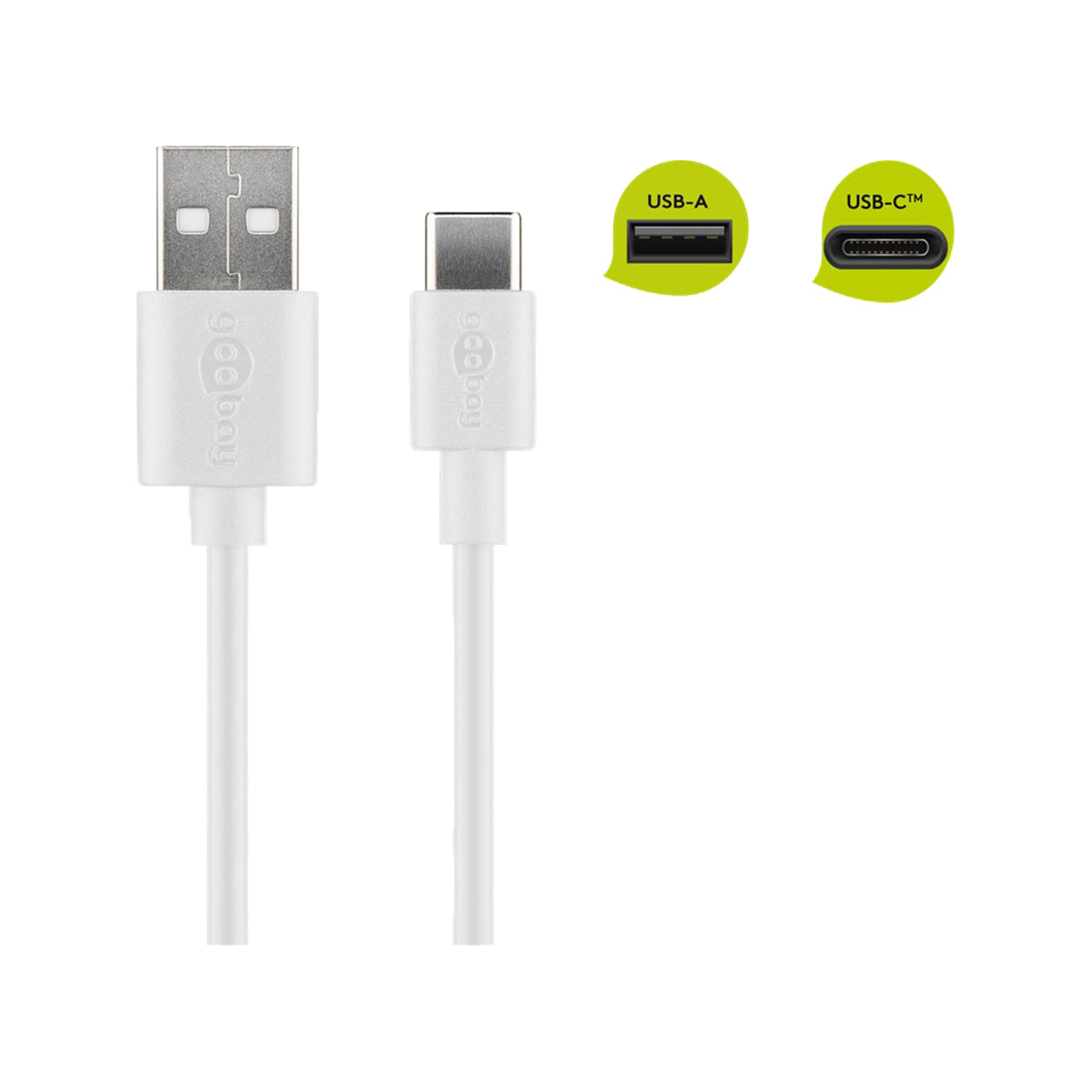 Goobay USB-C™ Charging and Sync Cable (USB-A > USB-C™) 0.5m for PCs/Laptop/Tablet/Smartphones - White