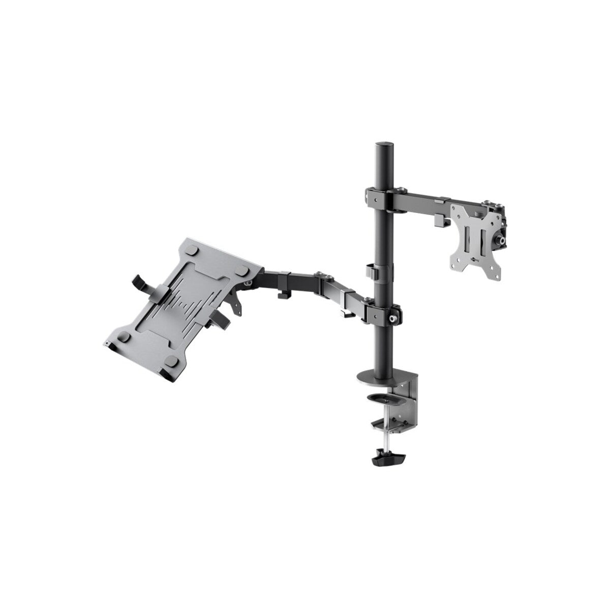 Goobay Monitor Mount Workstation Single Pole for 17-32 Inch Screens – Black Heavy Duty VESA Stand with Full Motion Tilt and Swivel for Efficient Workspace Setup