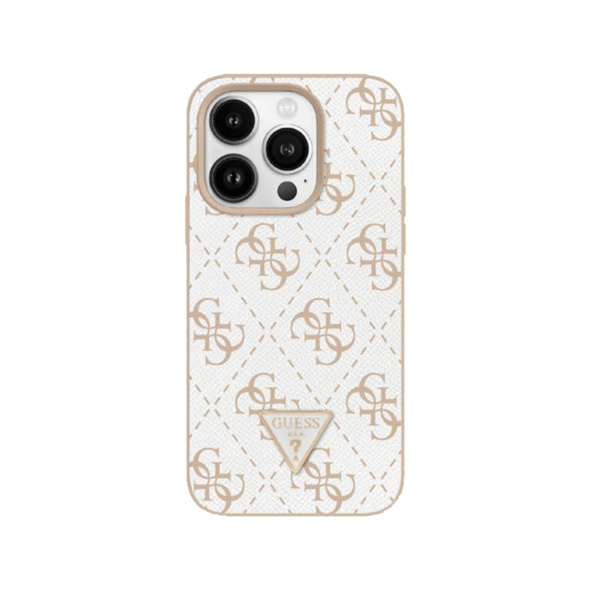 Guess 4G PU Leather Phone Case for iPhone 16 Pro Max - White