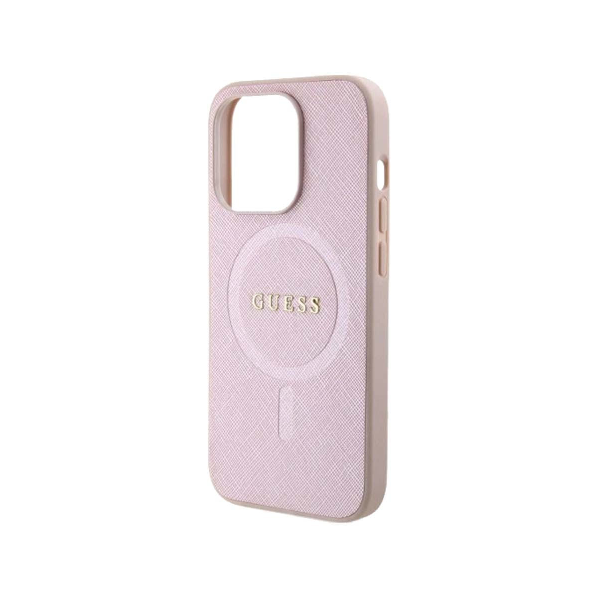 Guess Saffiano MagSafe Phone Case for iPhone 15 Pro - Pink
