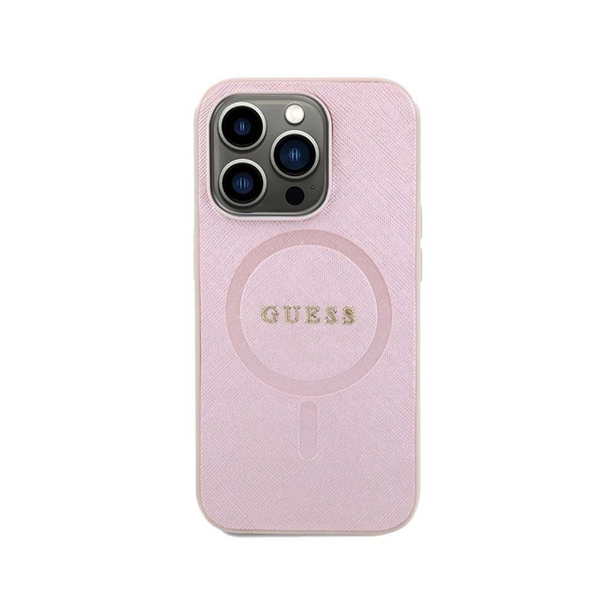 Guess Saffiano MagSafe Phone Case for iPhone 15 Pro Max - Pink