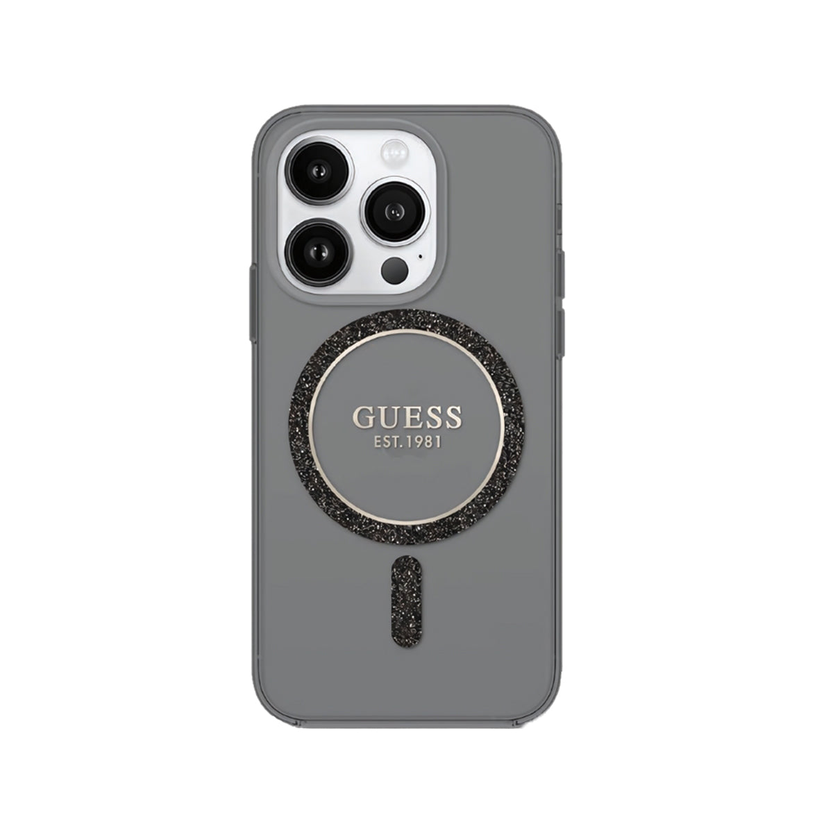 Guess Fixed Glitter MagSafe Compatible Phone Case for iPhone 16 Pro - Smokey/Black