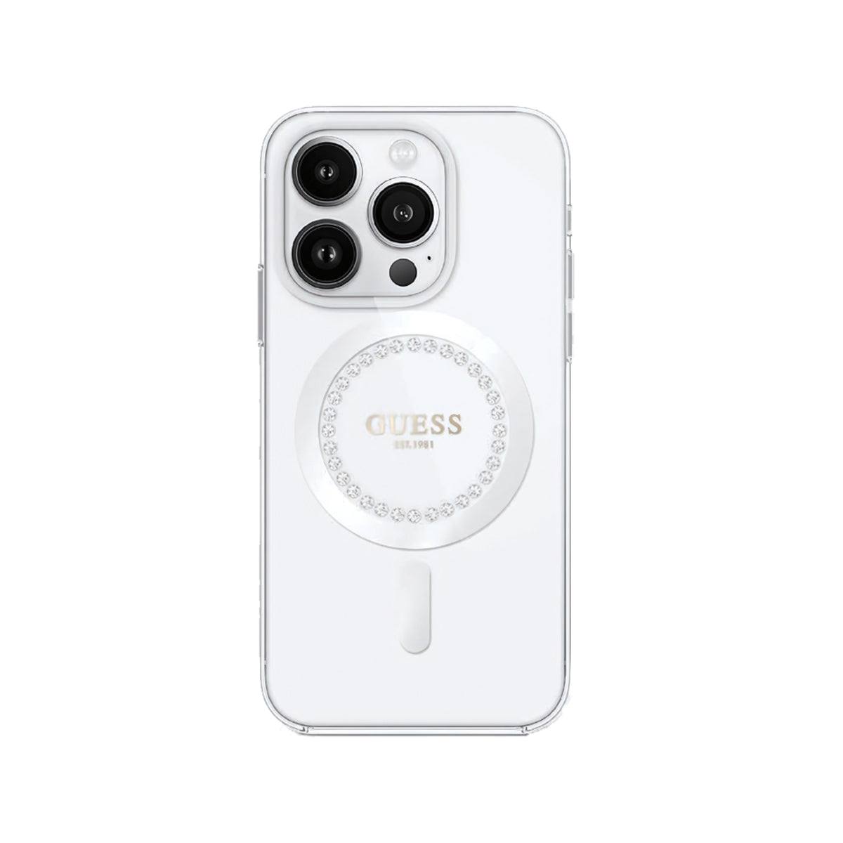 Guess Diamond Edition MagSafe Compatible Phone Case for iPhone 16 Pro - White