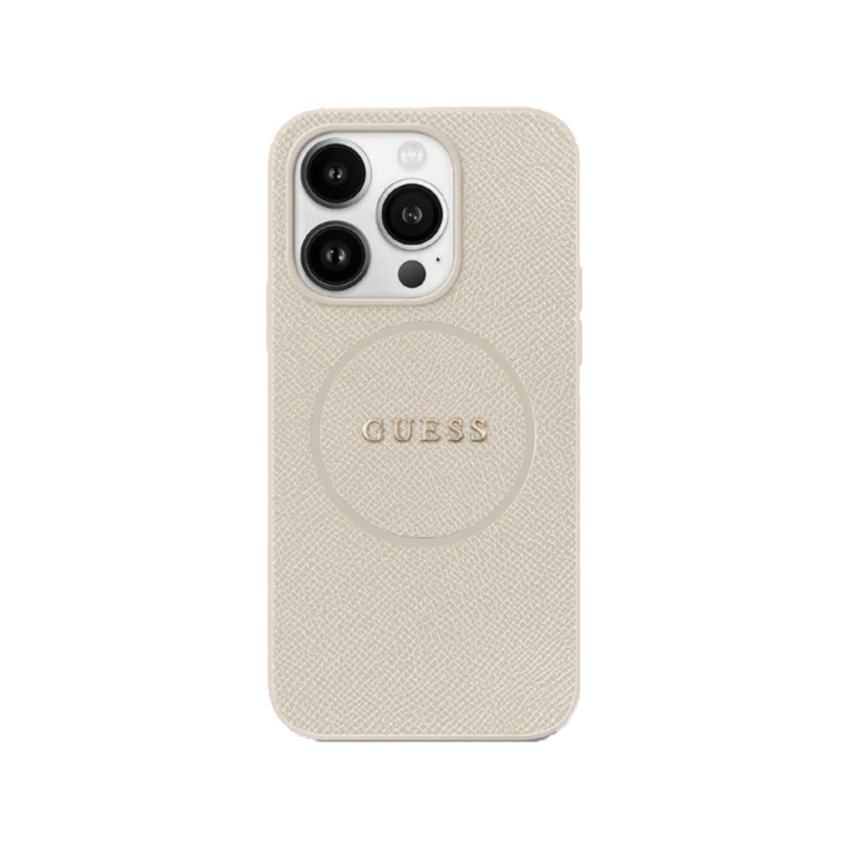 Guess Grained PU Leather MagSafe Compatible Phone Case for iPhone 16 Pro - Beige