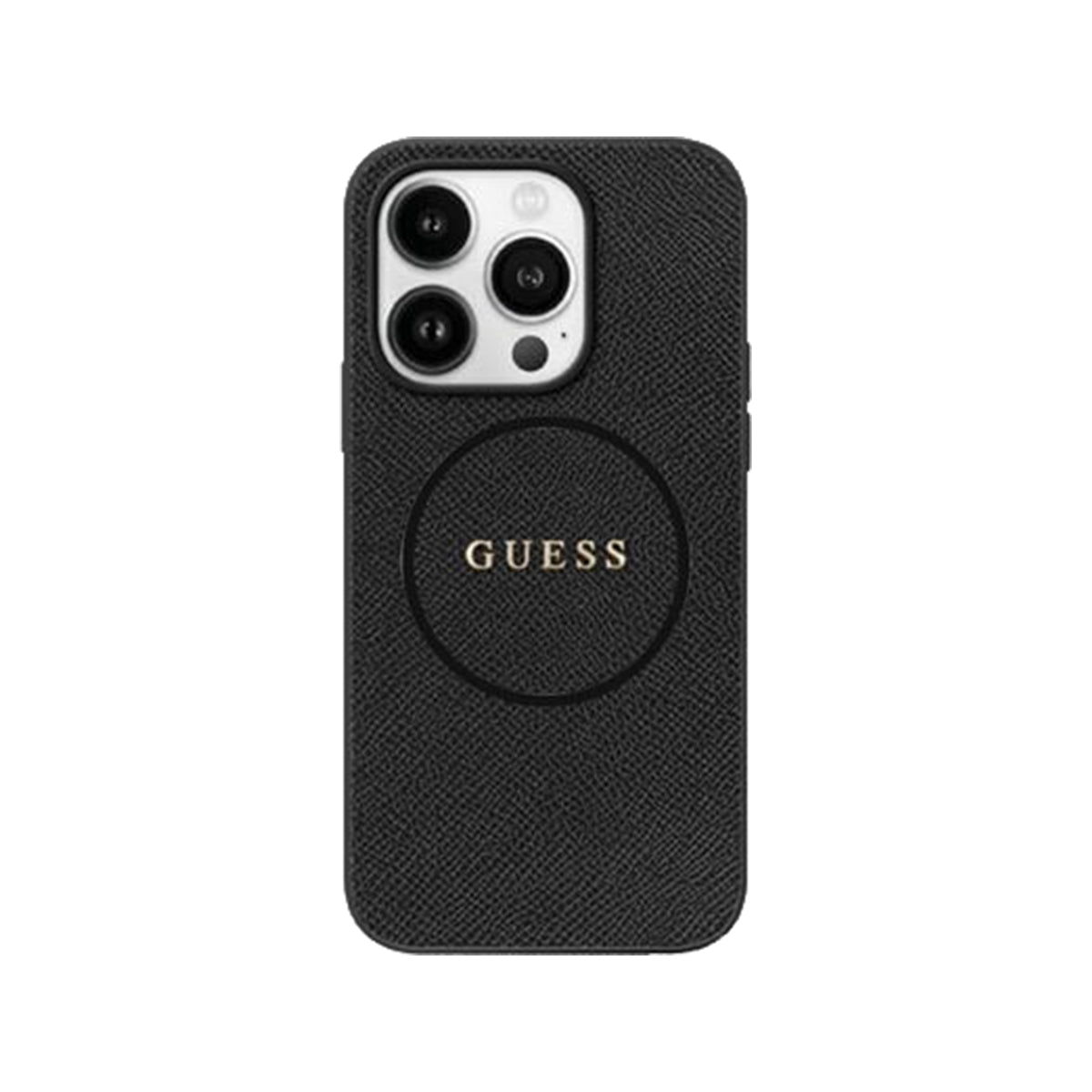 Guess Grained PU Leather MagSafe Compatible Phone Case for iPhone 16 Pro - Black