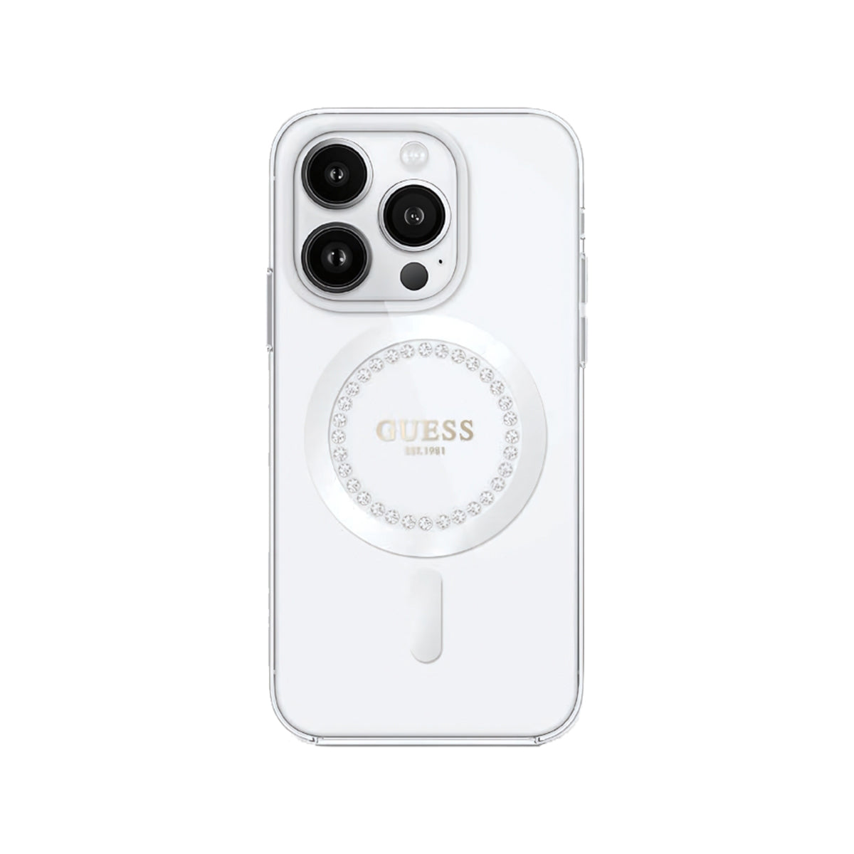 Guess Diamond Edition MagSafe Compatible Phone Case for iPhone 16 - White