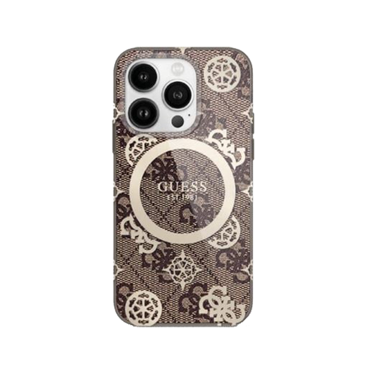 Guess 4G Peony Edition MagSafe Compatible Phone Case for iPhone 16 Pro Max - Brown