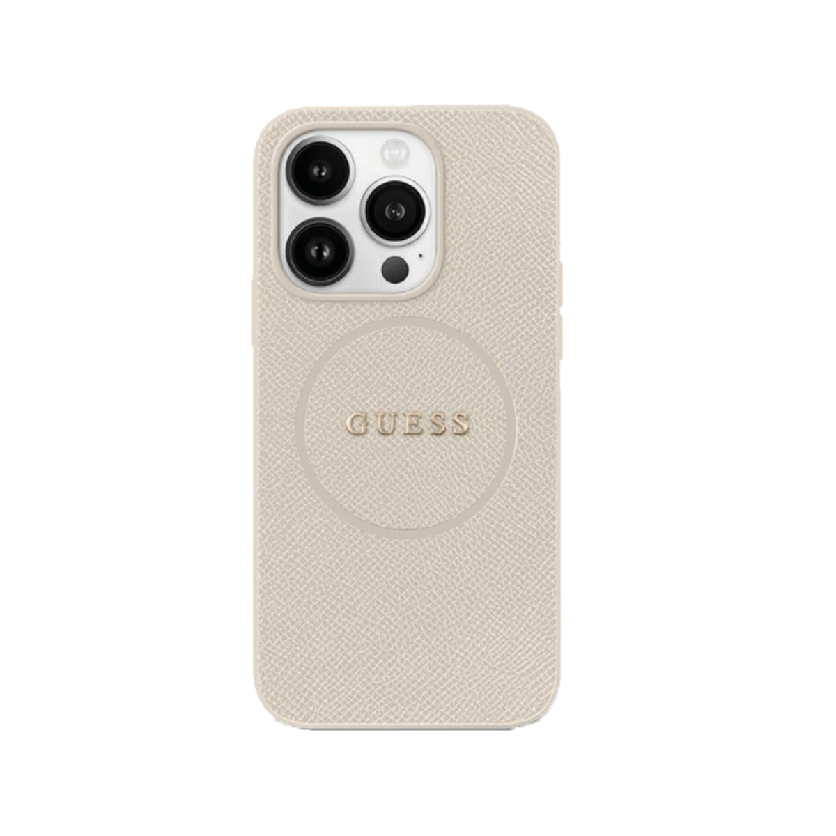 Guess Grained PU Leather MagSafe Compatible Phone Case for iPhone 16 Pro Max - Beige