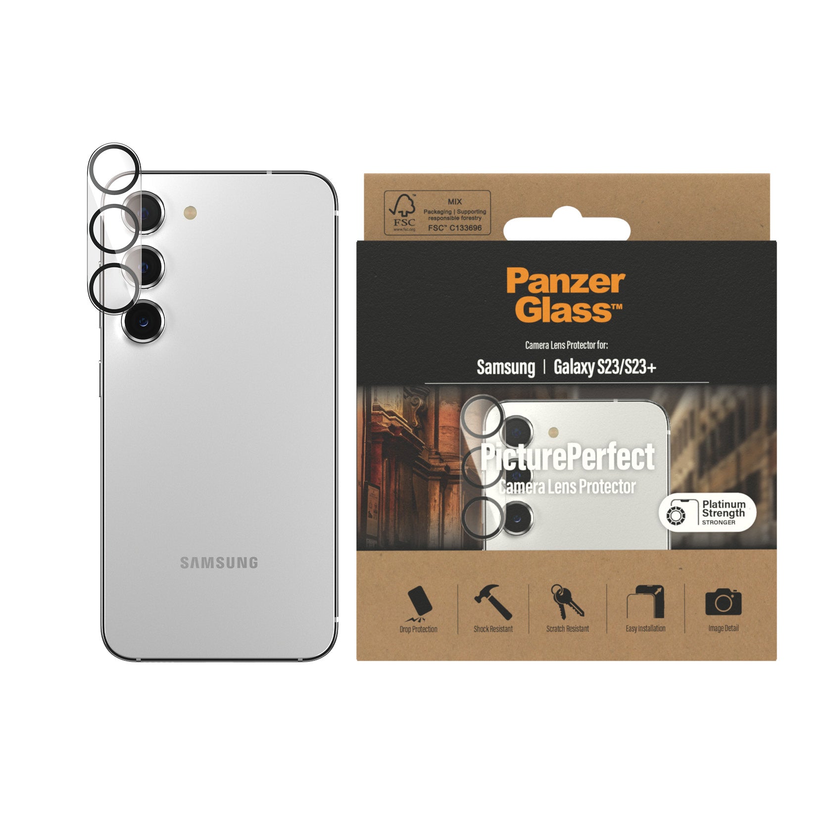 PanzerGlass™ PicturePerfect Camera Lens Protector for Samsung Galaxy S23 and S23+.