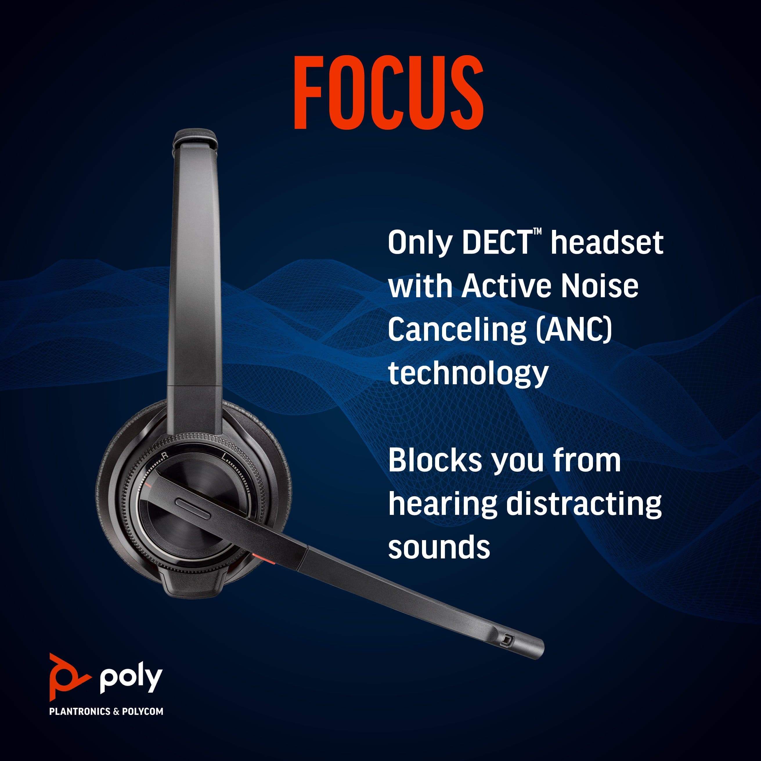 Poly Savi 8220 UC Wireless DECT Stereo Headset Microsoft Teams Edition.