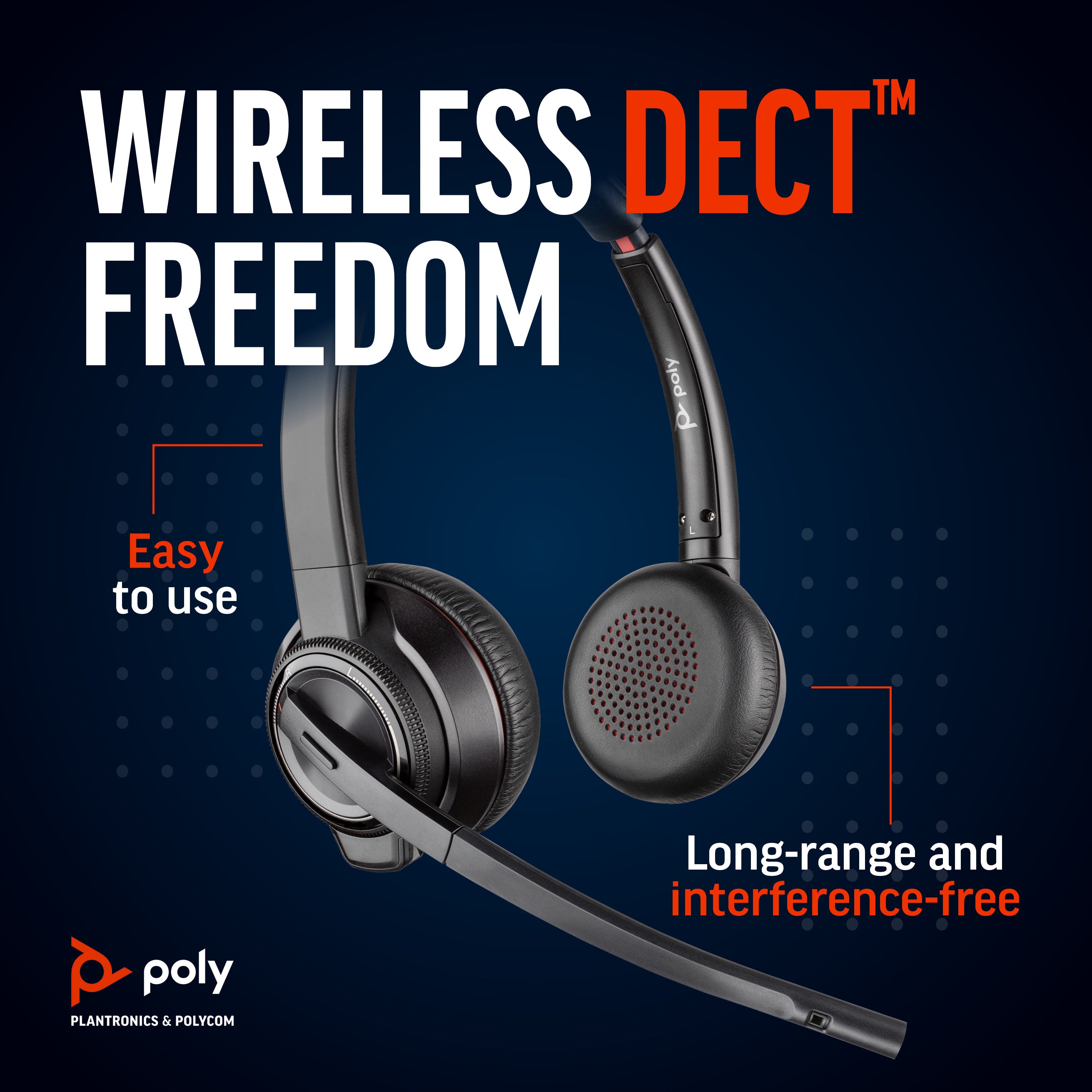 Poly Savi 8200 UC Wireless DECT Noise Canceling Headset.