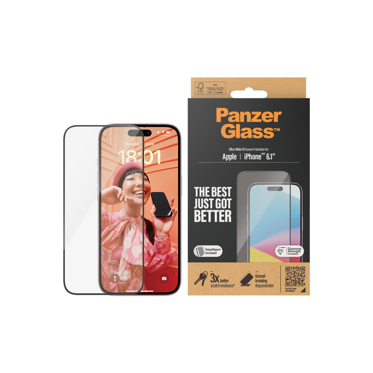 PanzerGlass Ultra Wide fit with EasyAligner for iPhone 15