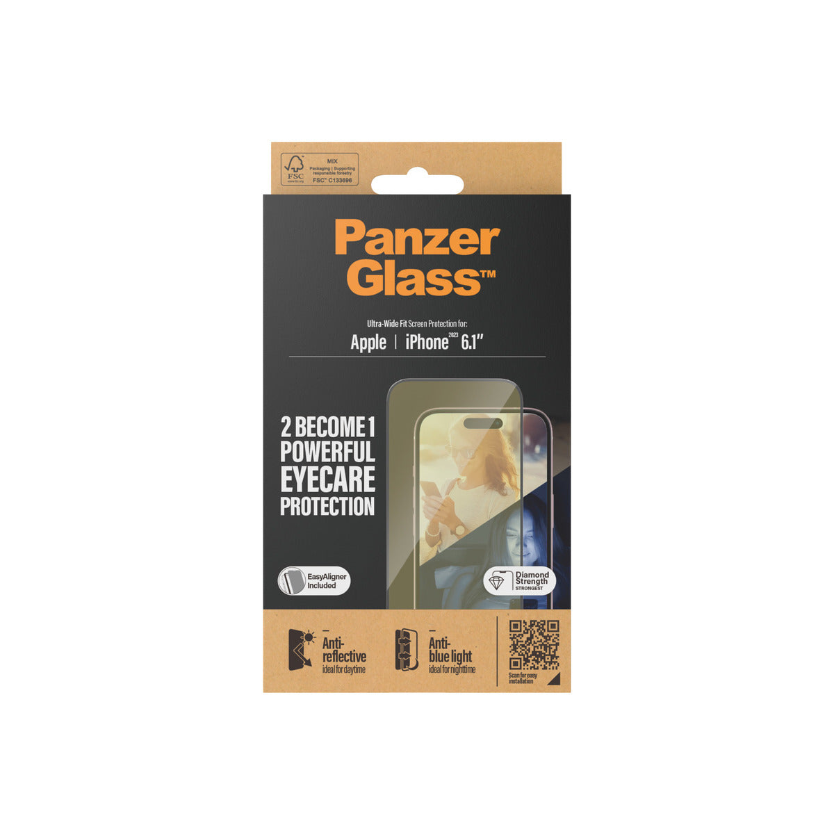 PanzerGlass EyeCare Ultra Wide Fit Screen Protection with EasyAligner for iPhone 15