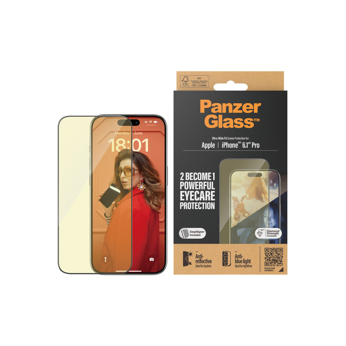 PanzerGlass EyeCare Ultra Wide Fit Screen Protection with EasyAligner for iPhone 15 Pro