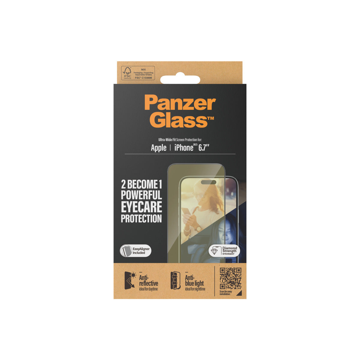 PanzerGlass EyeCare Ultra Wide Fit Screen Protection with EasyAligner for iPhone 15 Plus