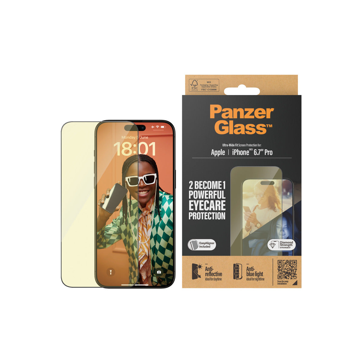 PanzerGlass EyeCare Ultra Wide Fit Screen Protection with EasyAligner for iPhone 15 Pro Max