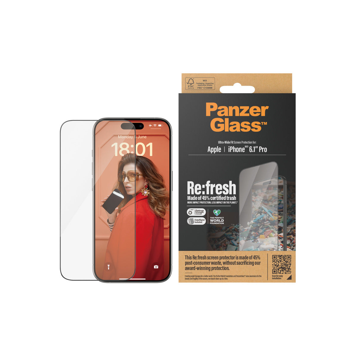 PanzerGlass Refresh Ultra Wide Fit Screen Protector with EasyAligner for iPhone 15 Pro
