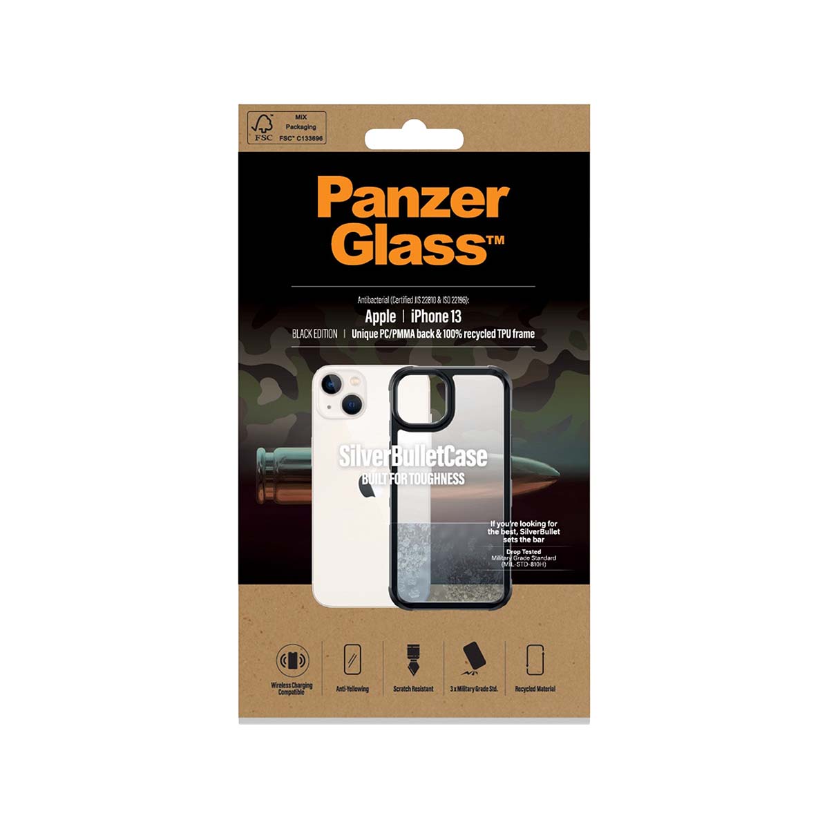 PanzerGlass SilverBullet Clear Case for iPhone 13 - Black AB
