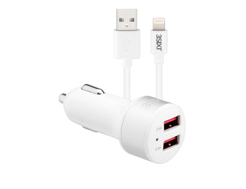 3sixT Car Charger 4.8A + Lightning Cable 1m - White - Automotive - Techunion -