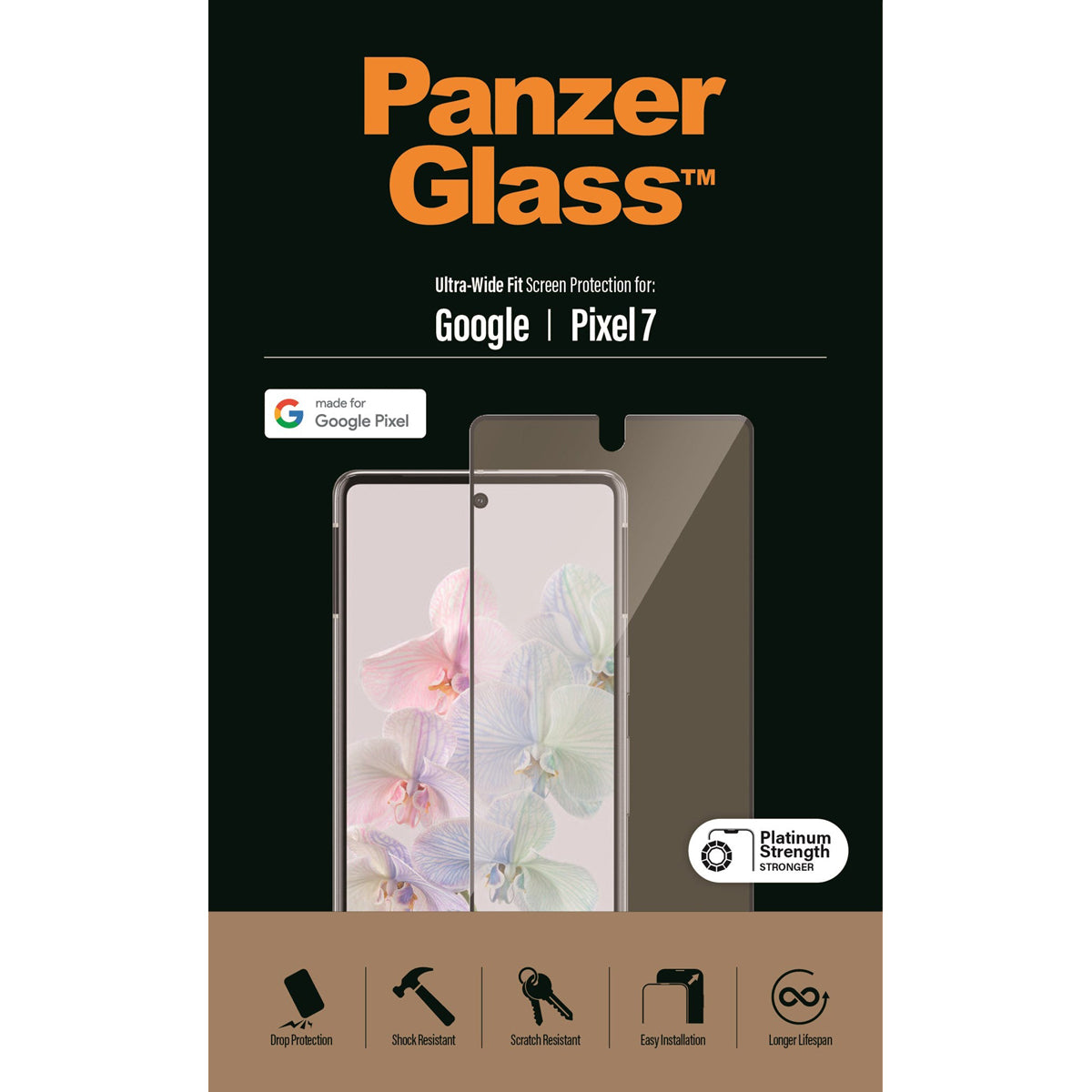 PanzerGlass Ultra-Wide Fit Antibacterial Screen Protector for Google Pixel 7 - Clear.