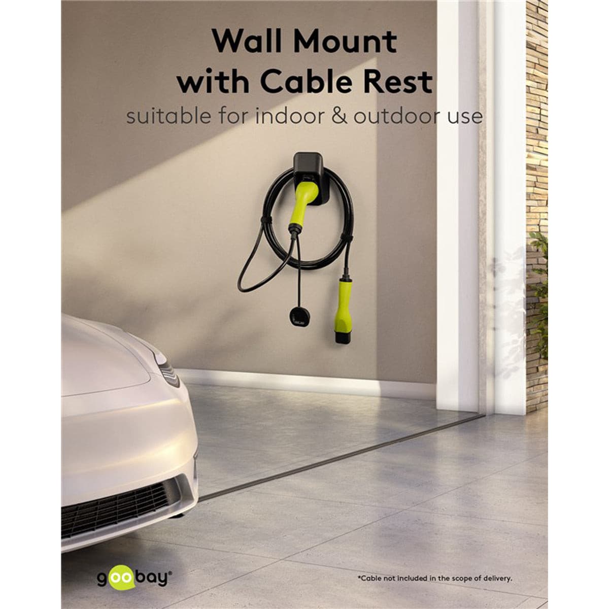 Goobay Wall Mount with Cable Rest for EV Type 2 Charging Cable - Black.
