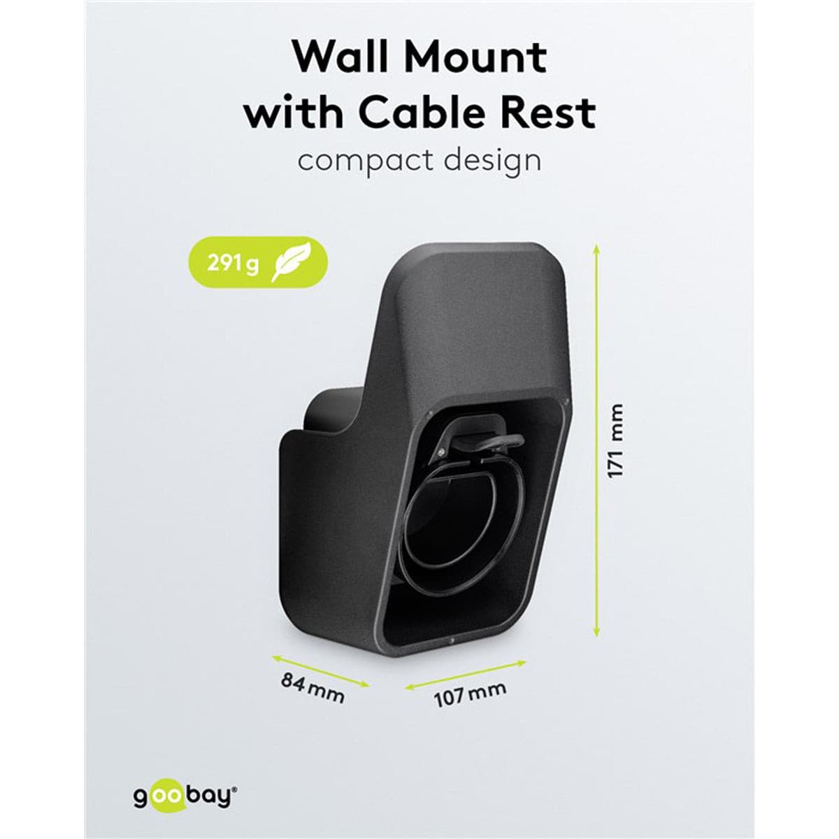 Goobay Wall Mount with Cable Rest for EV Type 2 Charging Cable - Black.