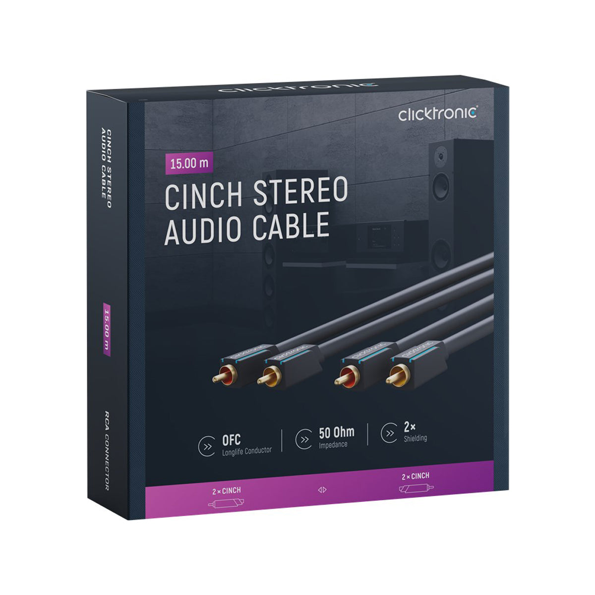 Clicktronic Cinch Stereo RCA Cable - 15m