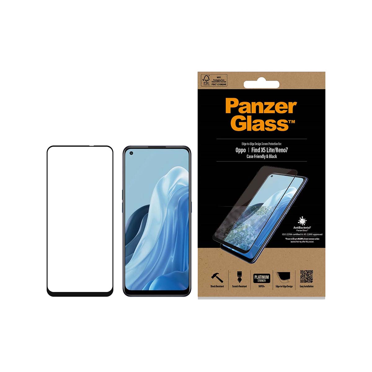 PanzerGlass CaseFriendly AB Screen Protector for Oppo Find X5 Lite - Black