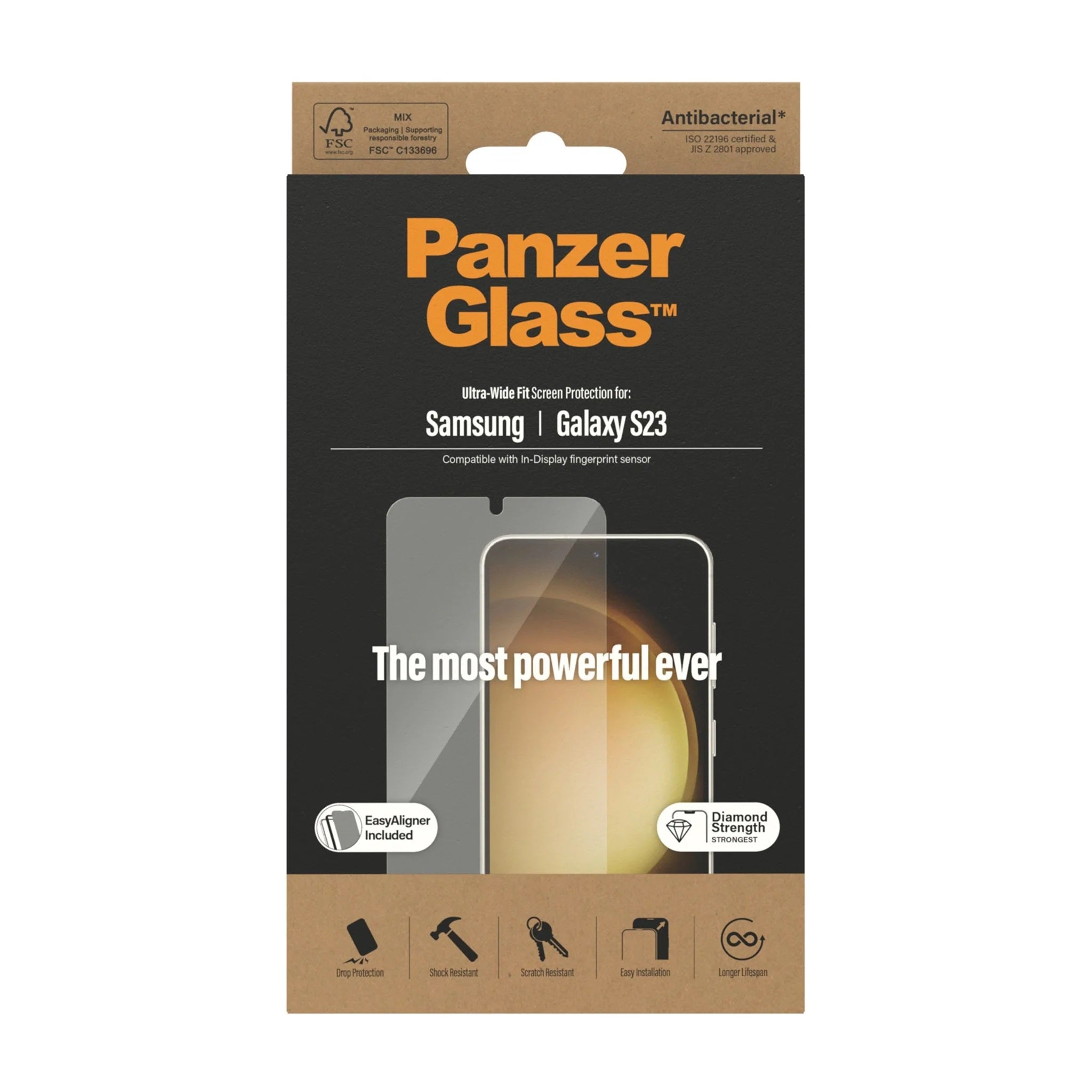 PanzerGlass™ Ultra-Wide fit with EasyAligner Screen Protector for Samsung Galaxy S23.