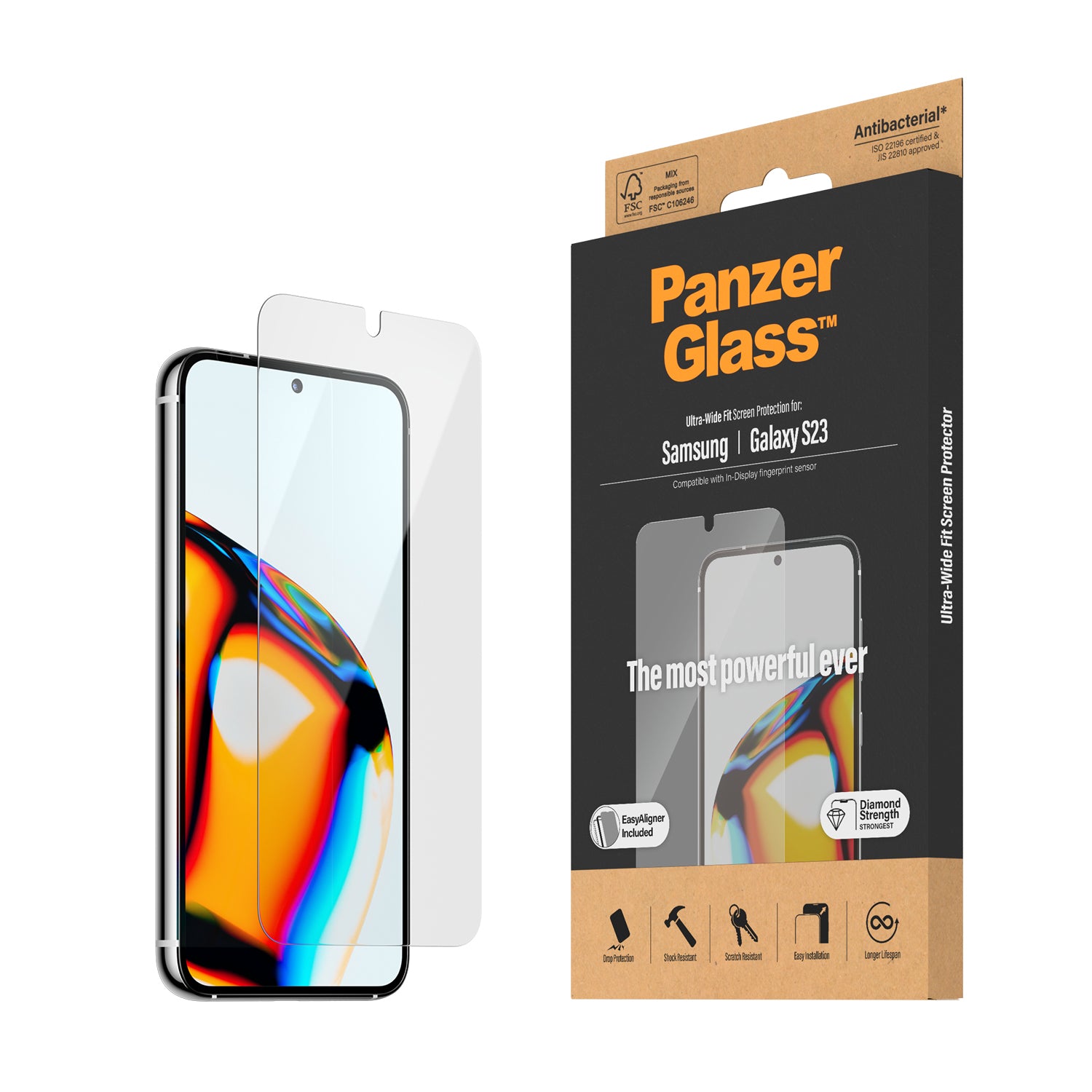 PanzerGlass™ Ultra-Wide fit with EasyAligner Screen Protector for Samsung Galaxy S23.