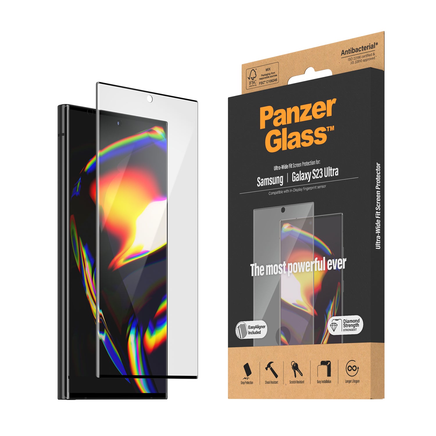 PanzerGlass™ Ultra-Wide fit with EasyAligner Screen Protector for Samsung Galaxy S23 Ultra.