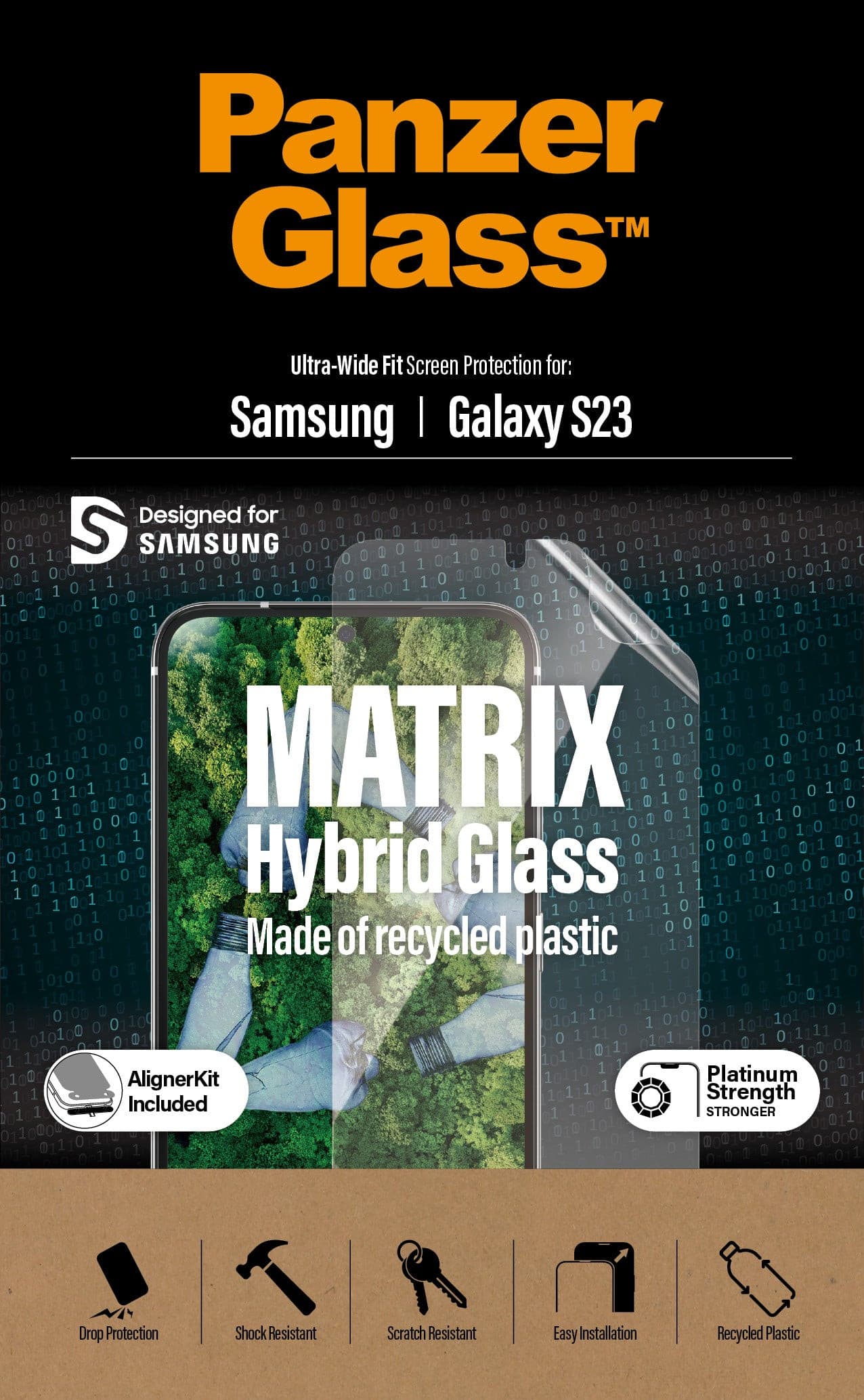 PanzerGlass™ Matrix Hybrid Glass with EasyAligner Screen Protector for Samsung Galaxy S23.
