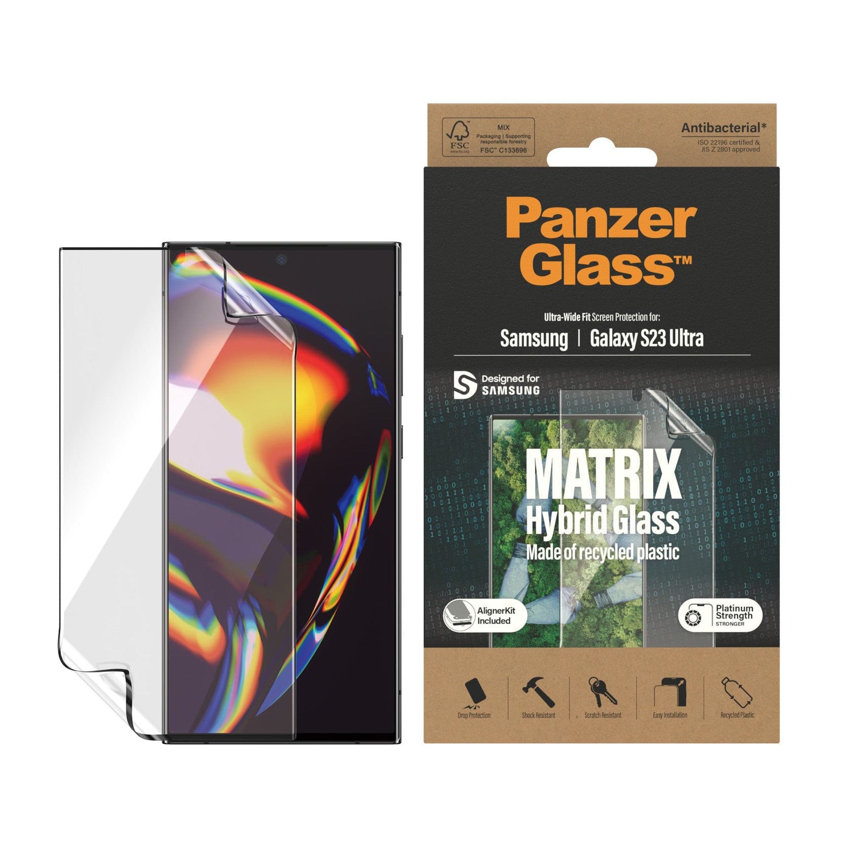 PanzerGlass™ Matrix Hybrid Glass with EasyAligner Screen Protector for Samsung Galaxy S23 Ultra.