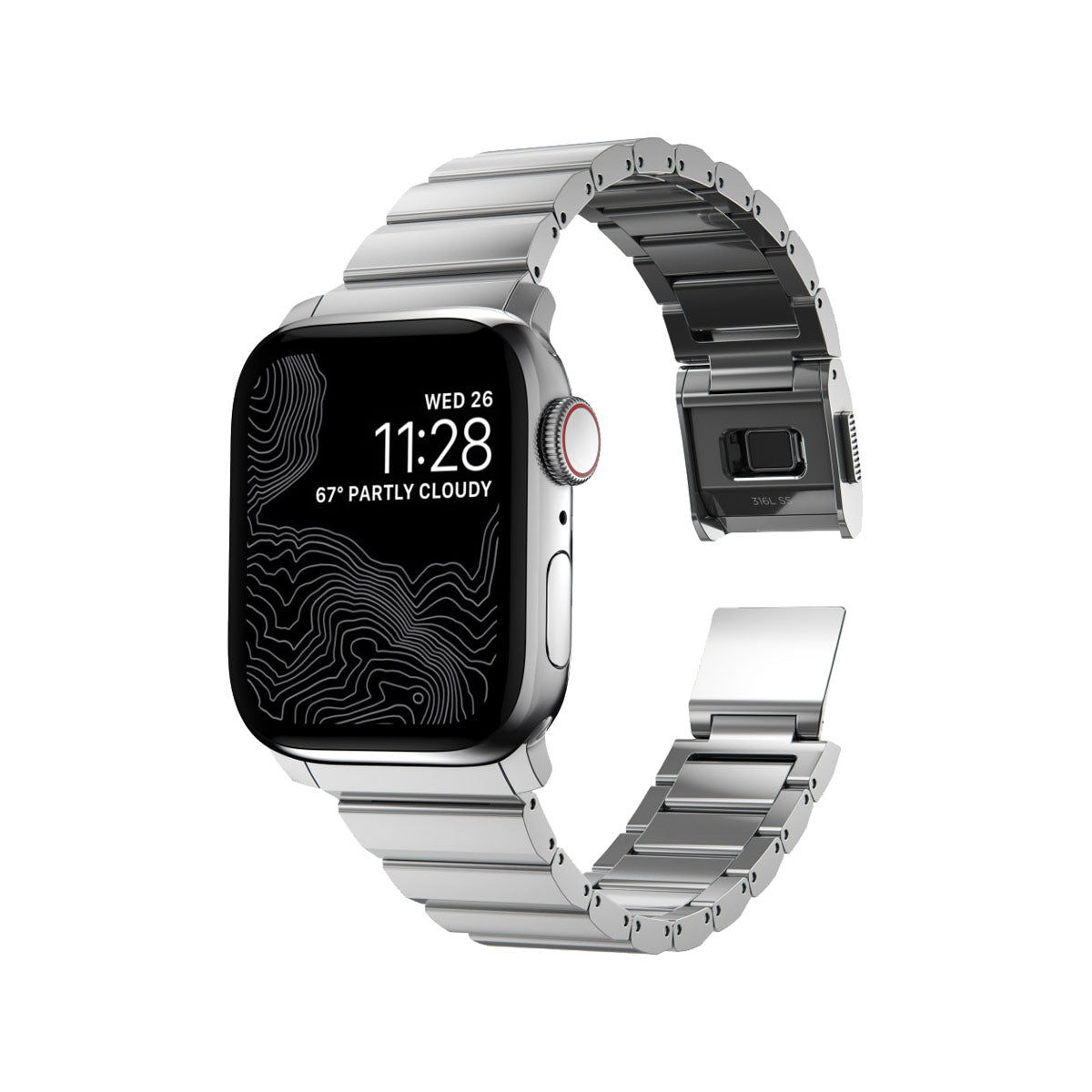 Nomad Apple Watch 41mm Steel Band - Silver Hardware.