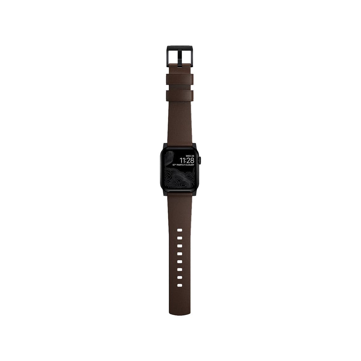 NOMAD Apple Watch Modern Band 45mm - Black Hardware with Brown Nomal Leather Strap.