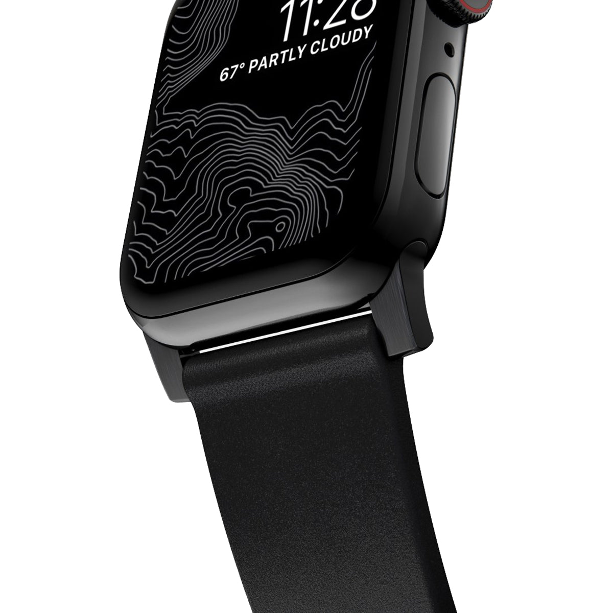 Nomad Modern Band for Apple Watch 45mm - Black Hardware with Black Normal Leather.