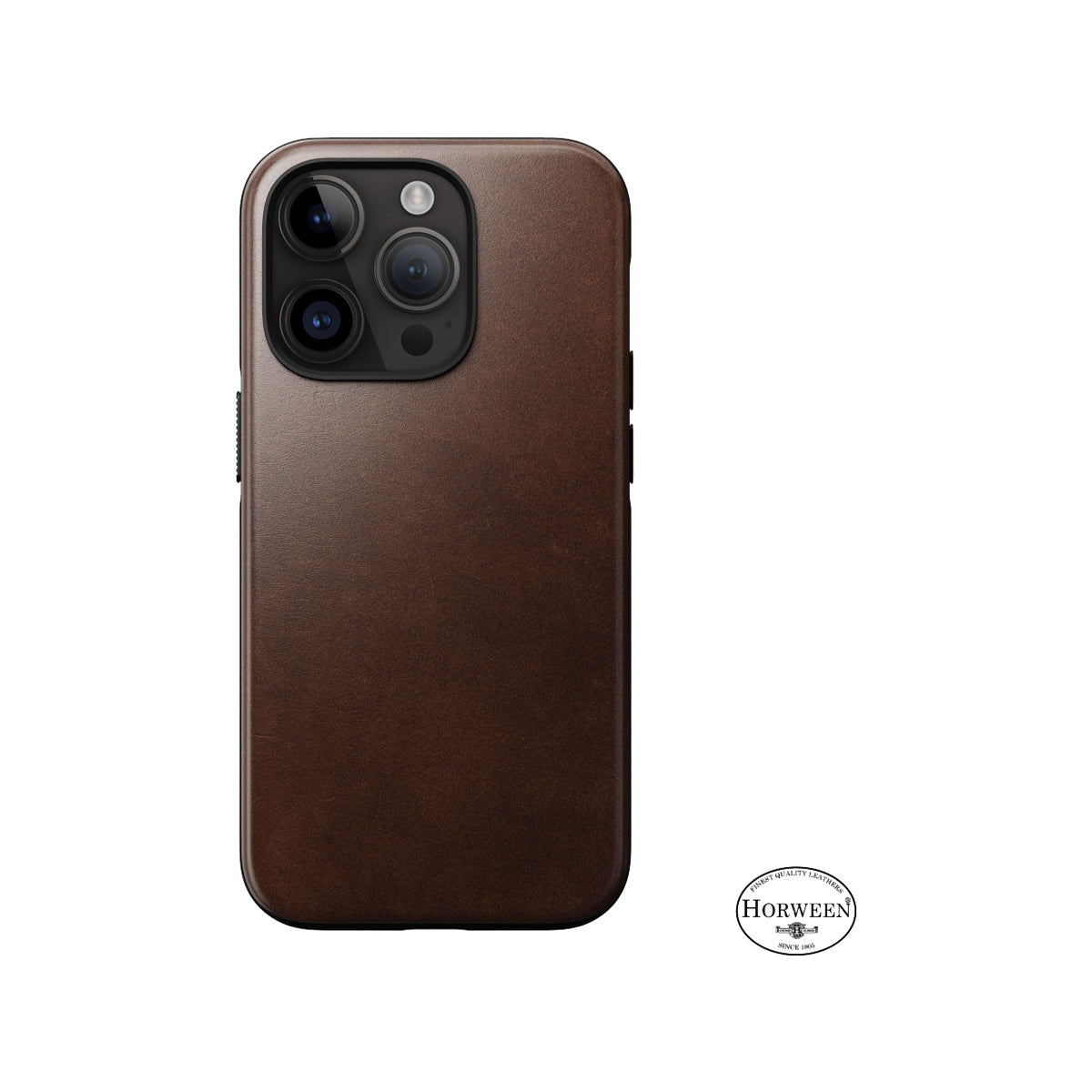 Nomad Modern Leather Phone Case for iPhone 14 Pro - Rustic Brown Horween Leather.