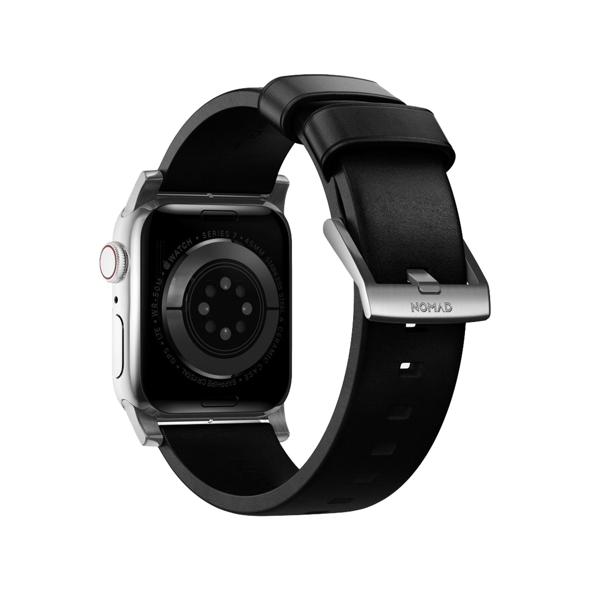 Nomad Modern Band for Apple Watch 41mm - Silver Hardware with Black Horween Leather.