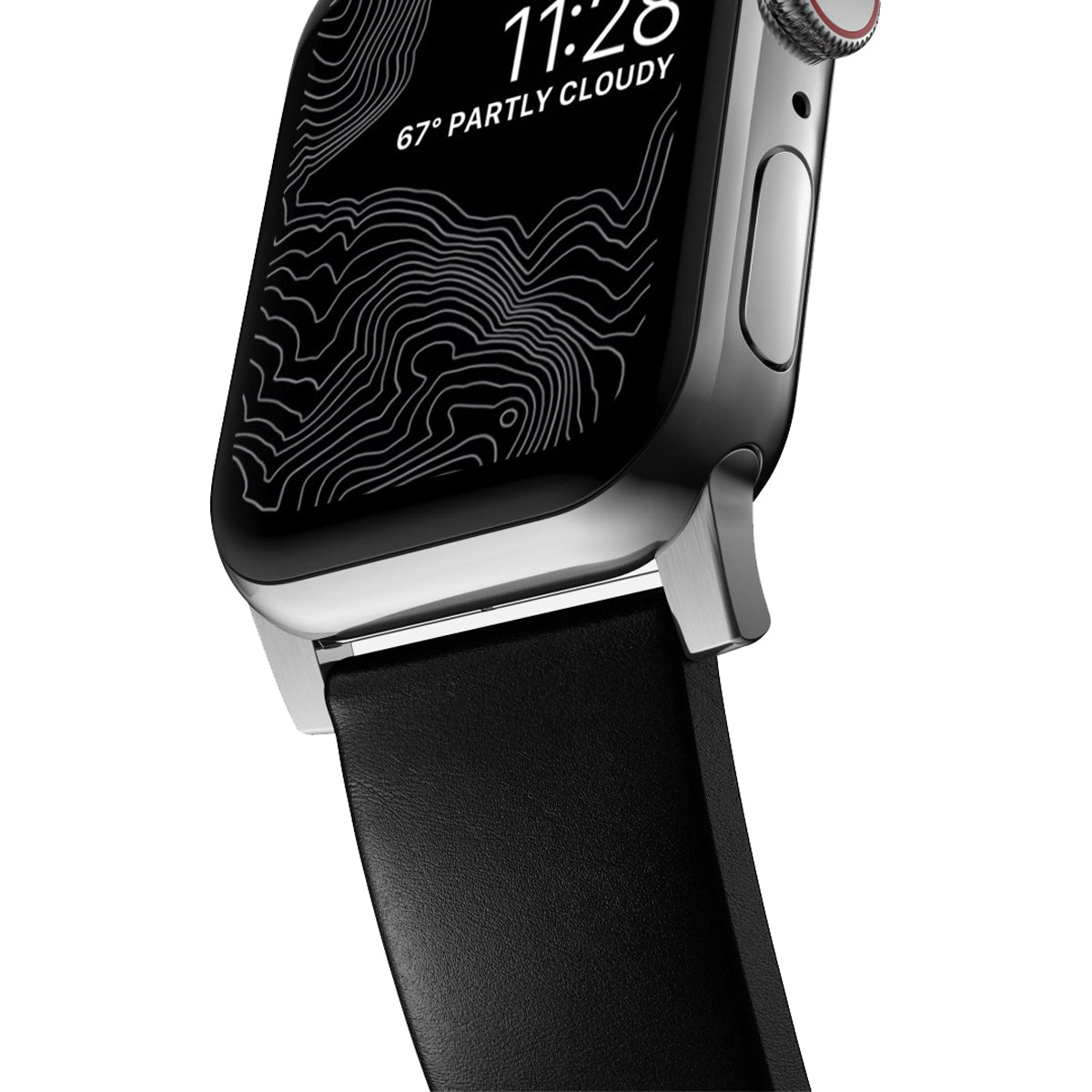 Nomad Modern Band for Apple Watch 41mm - Silver Hardware with Black Horween Leather.