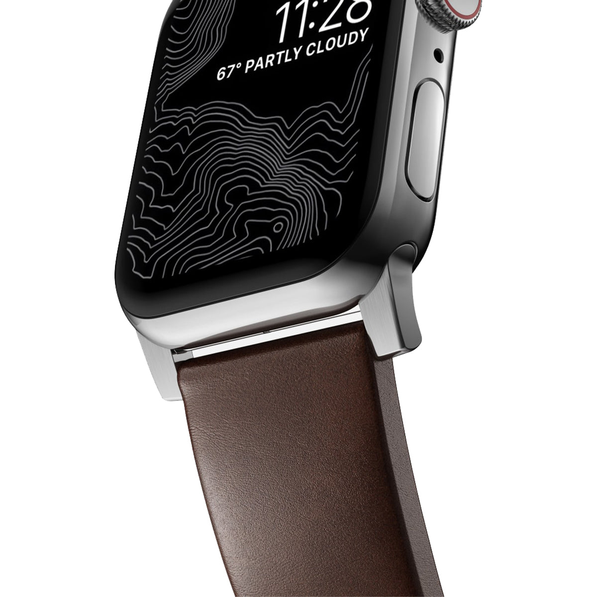 Nomad Modern Band for Apple Watch 41mm - Silver Hardware with Rustic Brown Horween Leather.
