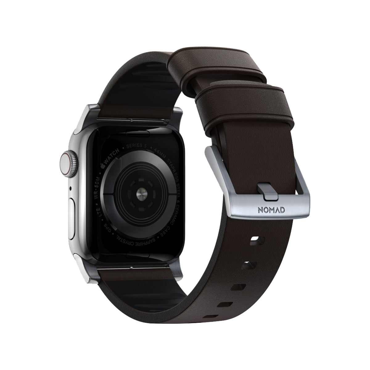 Nomad Active Band Pro 41mm - Silver Hard with Brown Leather Strap.