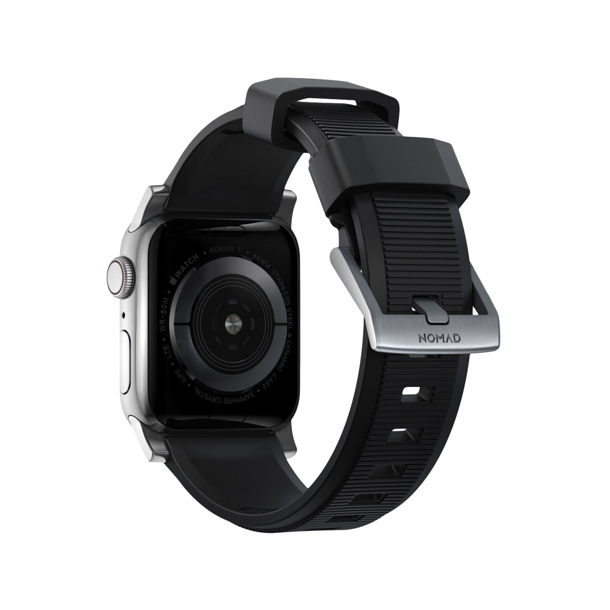 Nomad Apple Watch 45mm Rugged Band - Silver Hardware.