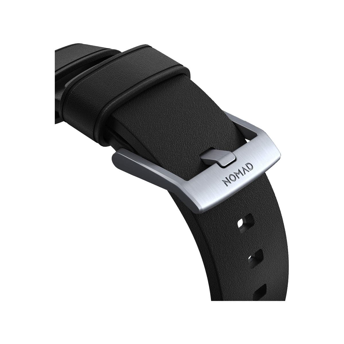 Nomad Active Band Pro 45mm - Silver Hard with Black Leather Strap.