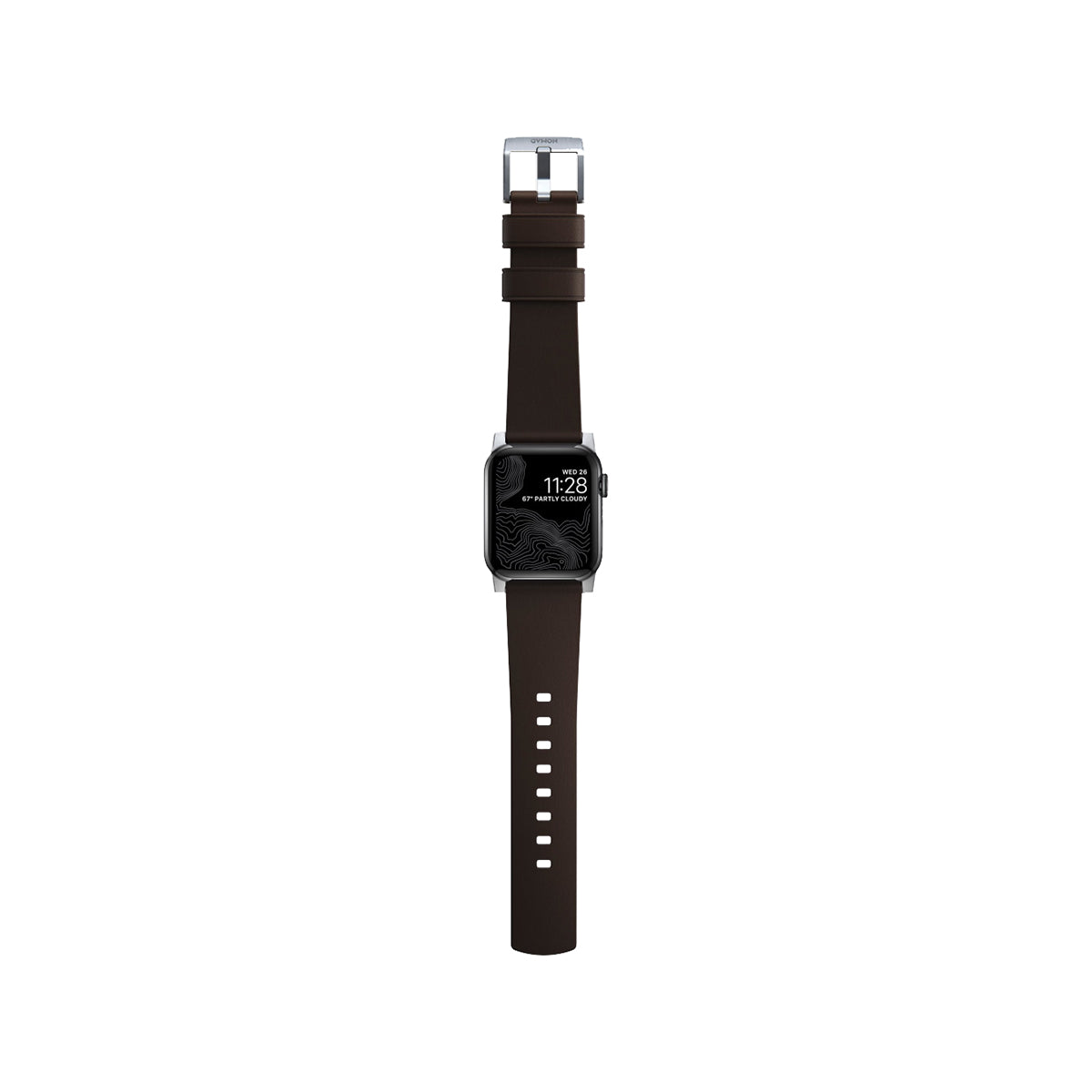 Nomad Active Band Pro 45mm - Silver Hard with Brown Leather Strap.