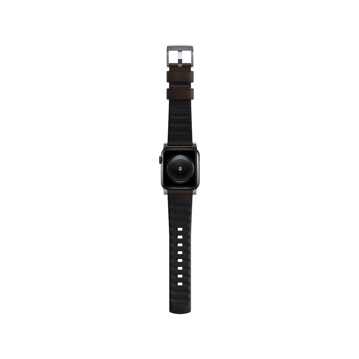 Nomad Active Band Pro 45mm - Silver Hard with Brown Leather Strap.